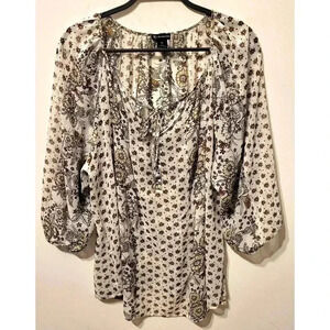 ND New Directions Sheer Floral Tunic Top
